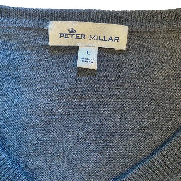 Peter Millar Sweater Mens Large Gray Merino Wool V-Neck Pullover Golf - Picture 2 of 7